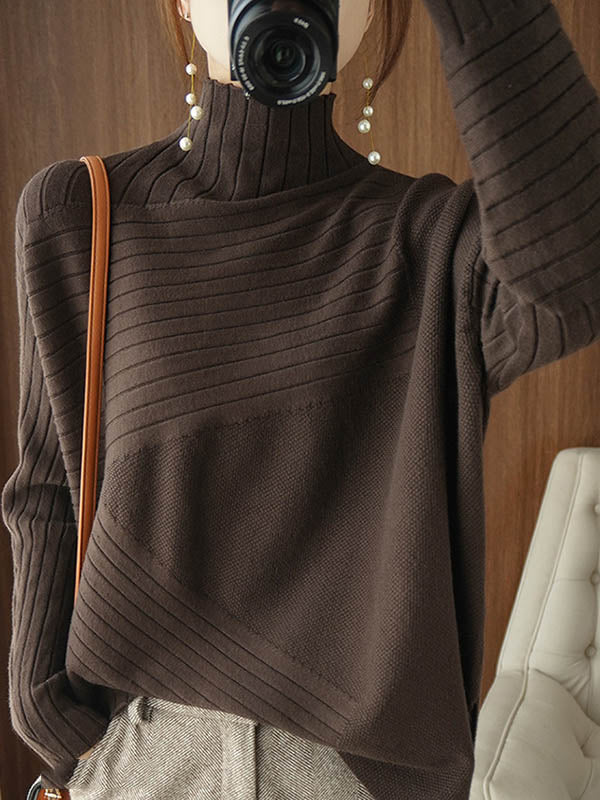 xakxx Original Irregular 7 Colors High-Neck Long Sleeves Sweater Top