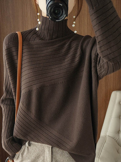 xakxx Original Irregular 7 Colors High-Neck Long Sleeves Sweater Top