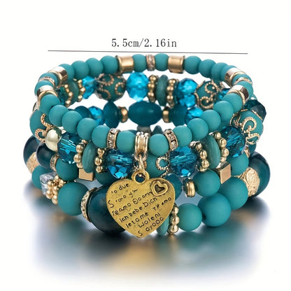 Chic Multilayer Bohemian Stretch Bracelet - Women's Hand Jewelry with Peach Heart Beads, Adjustable, Comfortable, and Stylish Accessory for Everyday Wear