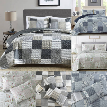 Patchwork Bedding Set: 3-Piece Floral Quilted Bed Cover/Bedspread with 2 Pillowcases, Soft and Breathable, Perfect for a Comfortable Bedroom Decor