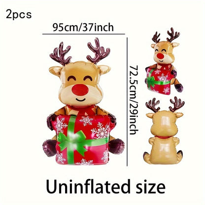 2pcs 37" Inflatable Reindeer Balloons - Perfect for Christmas & Holiday Parties, Indoor/Outdoor Decorations