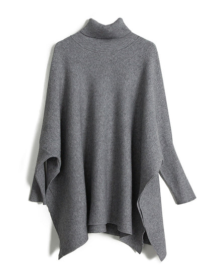 xakxx Simple Loose Solid Color High-Neck Batwing Sleeves Sweater