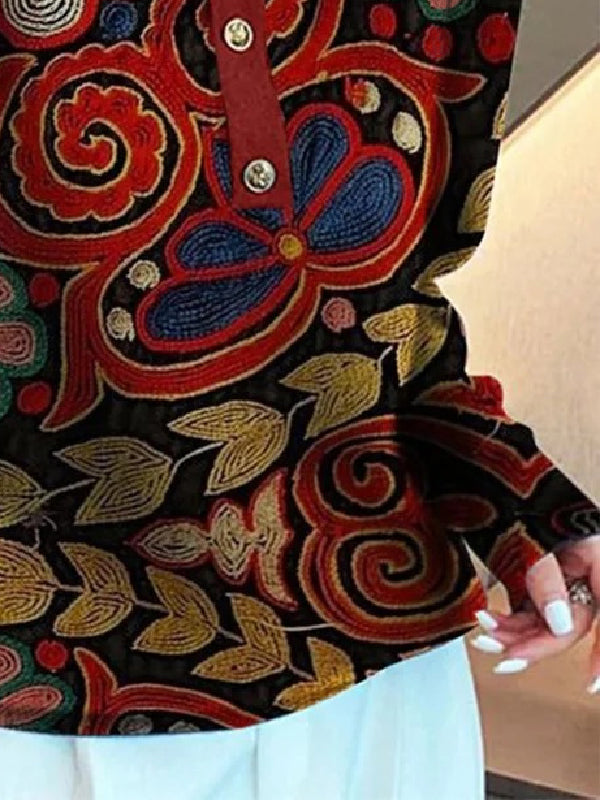 xakxx Long Sleeves Buttoned Knitted Flower High Neck Shirts Tops