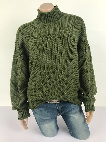 xakxx Casual Long Sleeves Solid Color High-Neck Sweater Tops