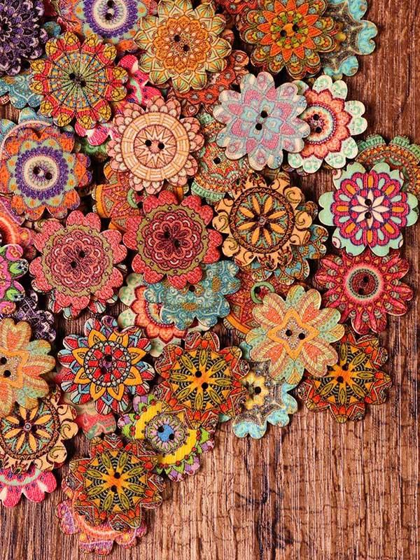 xakxx About 100Pcs Multi-Color Floral Pattern Buttons