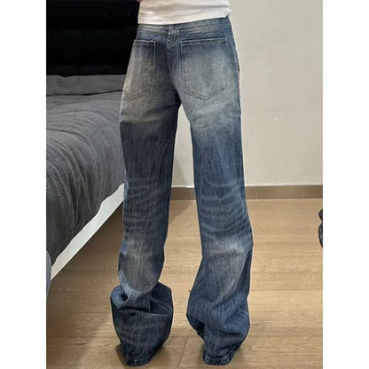 Blue jeans skinny drape straight leg loose trousers tide American wash lightning crack women high street vibe