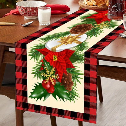 Vibrant Festive Rectangular Table Runner - 70.87 inches Long, Polyester Woven, Holiday Floral Pattern, Durable, Easy to Clean, Ideal for Christmas, New Year Home & Party Decorations, Adds Warmth and Ambiance to Your Table Setting