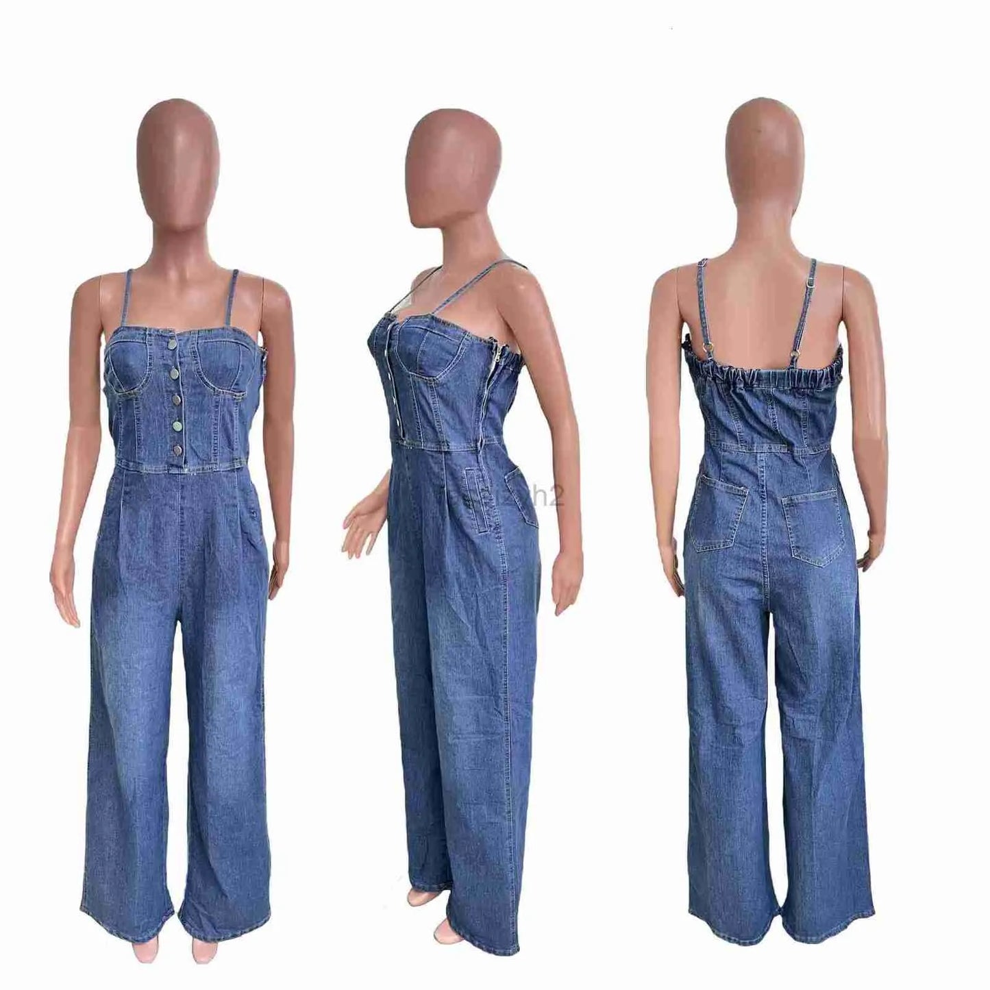 Women's Jumpsuits & Rompers Designer pants 6012 platform women's fashion casual sexy shoulder straps denim jumpsuit wide leg pants flared pants