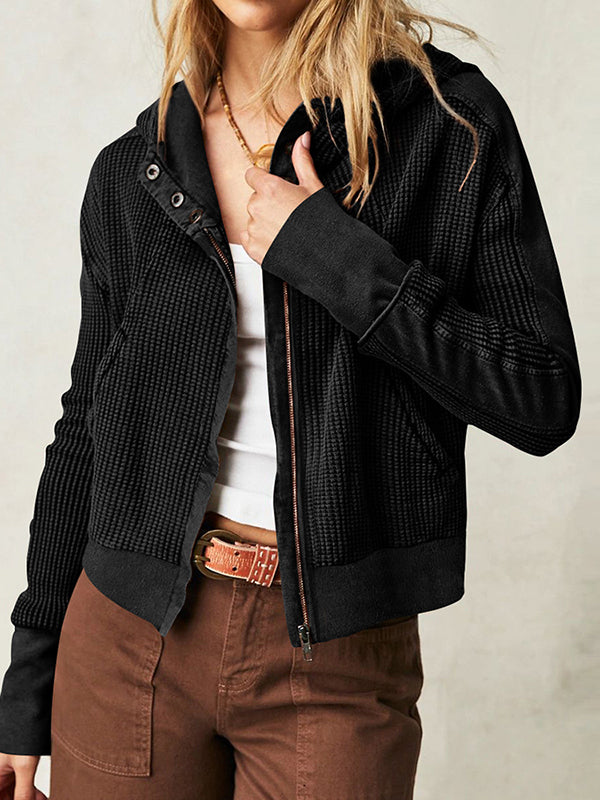 xakxx Long Sleeves Loose Zipper Hooded Jackets Outerwear