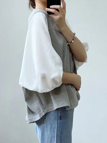 xakxx Half Sleeves Loose Split-Joint Round-Neck T-Shirts