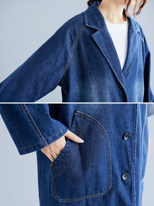xakxx Original Lapel Long Sleeve Denim Outerwear&Trench