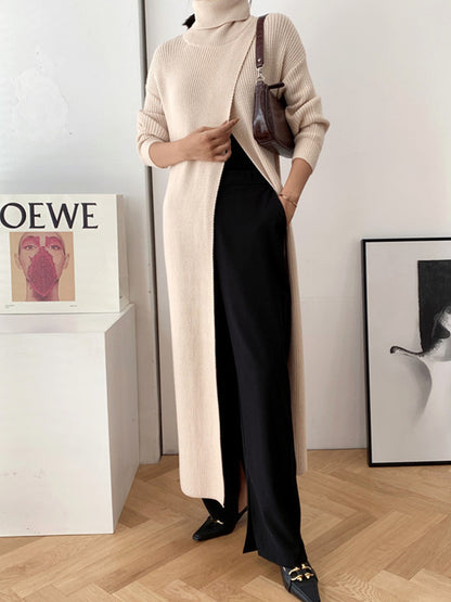 xakxx Original Loose Solid Color Split-Front Sweater Dress