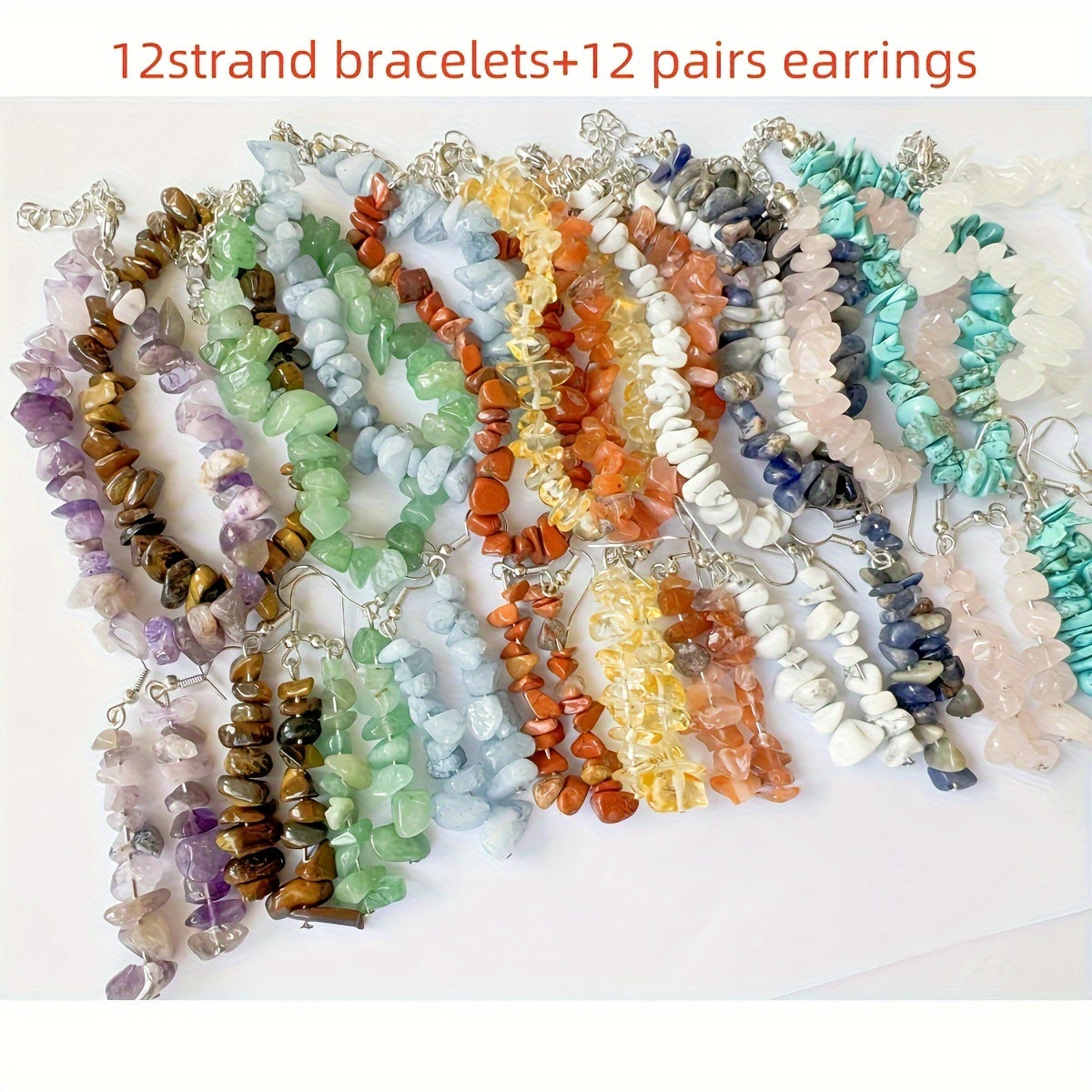 36pcs/set Handcrafted Bohemian Natural Stone Jewelry Set - Unique Irregular Design, Adjustable Bracelets and Earrings for Women, Perfect for Daily Wear, Vacations, Christmas, Halloween Gifts