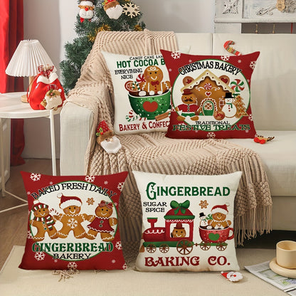 1pc Christmas Gingerbread Man House Throw Pillow Case, 17.7x17.7inch Winter Holiday Baking Lovers Gift, Soft Mat Cover for Home, Bedroom, Indoor Decor