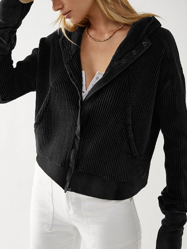 xakxx Long Sleeves Loose Zipper Hooded Jackets Outerwear