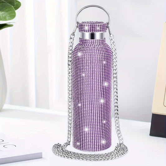 1pc, Studded Vacuum Flask, Stainless Steel Insulated Water Bottles, Shiny Glitter Rhinestone Decor Thermal Cups, For Hot And Cold Beverages, Summer Winter Drinkware, Travel Accessories, Birthday Gifts, Multiple Sizes Optional