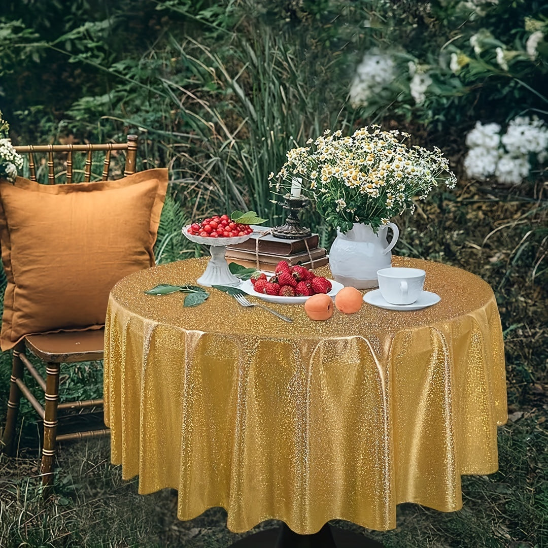 1pc, Luxurious Golden Round Sequin Tablecloth - Dazzling Table Cover for Bridal Shower, Birthday, Wedding, Dessert, Banquet, and Room Decor - Spreads Elegance and Sophistication on Tables