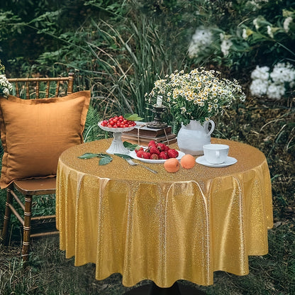 1pc, Luxurious Golden Round Sequin Tablecloth - Dazzling Table Cover for Bridal Shower, Birthday, Wedding, Dessert, Banquet, and Room Decor - Spreads Elegance and Sophistication on Tables