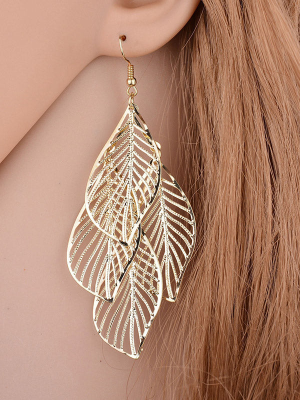 xakxx Stylish Silver&Gold Multi-Layer Leaf Hollow Earrings