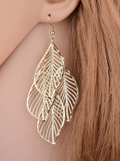xakxx Stylish Silver&Gold Multi-Layer Leaf Hollow Earrings