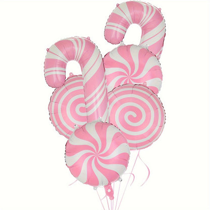 6pcs 18-inch Pink Candy Windmill Round Ball Large Crutch Christmas Stick Balloon Christmas New Year Party Decoration Balloon, Best for Christmas