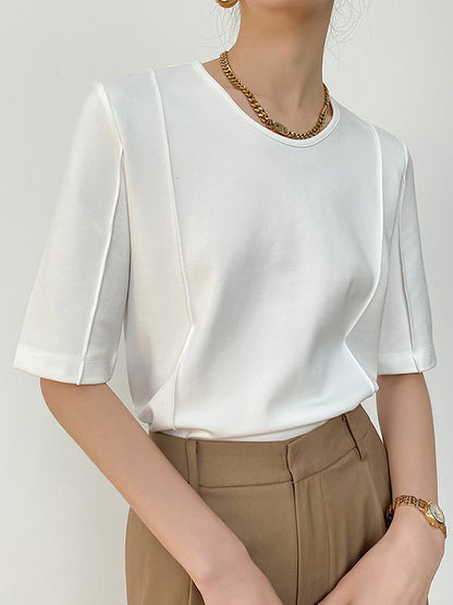 xakxx Half Sleeves Split-Joint Solid Color Round-Neck T-Shirts Tops