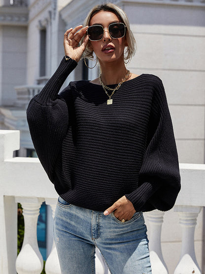 xakxx Casual Loose 6 Colors Off-The-Shoulder Long Sleeves Sweater Top
