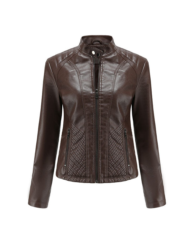 xakxx Long Sleeves Plus Size Buttoned Pockets Split-Joint Zipper Stand Collar Jackets Outerwear