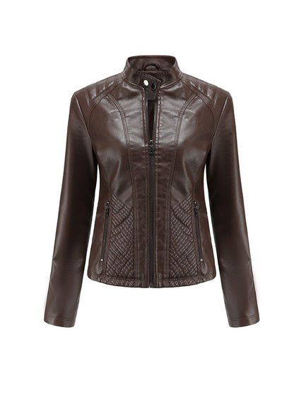 xakxx Long Sleeves Plus Size Buttoned Pockets Split-Joint Zipper Stand Collar Jackets Outerwear