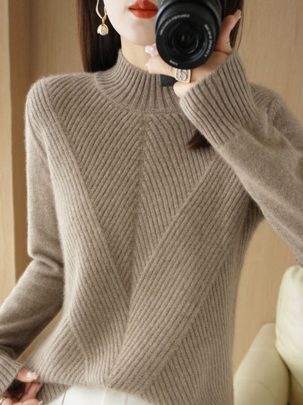 xakxx Urban Long Sleeves Solid Color Half Turtleneck Sweater Tops