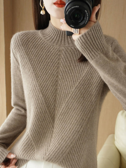xakxx Urban Long Sleeves Solid Color Half Turtleneck Sweater Tops
