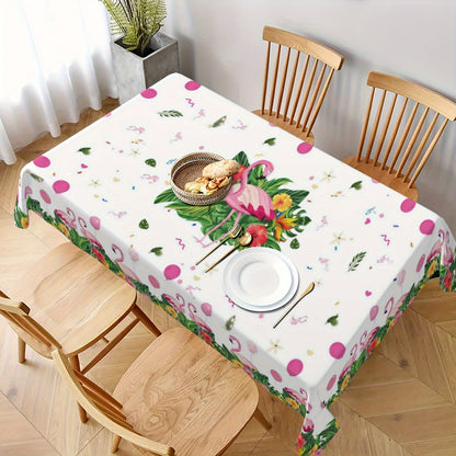 1pc Vibrant Summer Flamingo Polyester Tablecloth - Tropical Plants Pattern Table Cover for Home, Kitchen, Dining, Party Decoration - Stain, Wrinkle-Free, Easy Care, and Durable Tablecloth for Gift or Personal Use