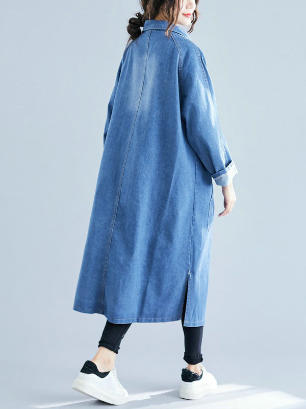 xakxx Original Lapel Long Sleeve Denim Outerwear&Trench