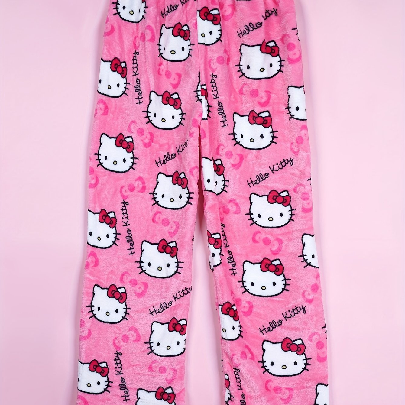 Hello Kitty Flannel Pajama Set for Women - Soft, Warm, White Anime Cartoon Print Lounge Pants - Autumn Fashion Gift Idea