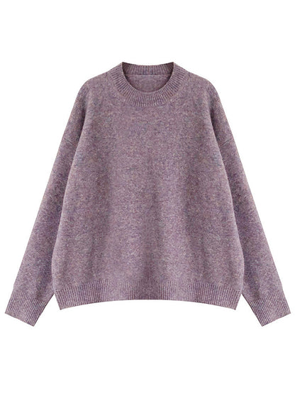 xakxx Simple Loose Long Sleeves Round-Neck Sweater Tops Pullovers