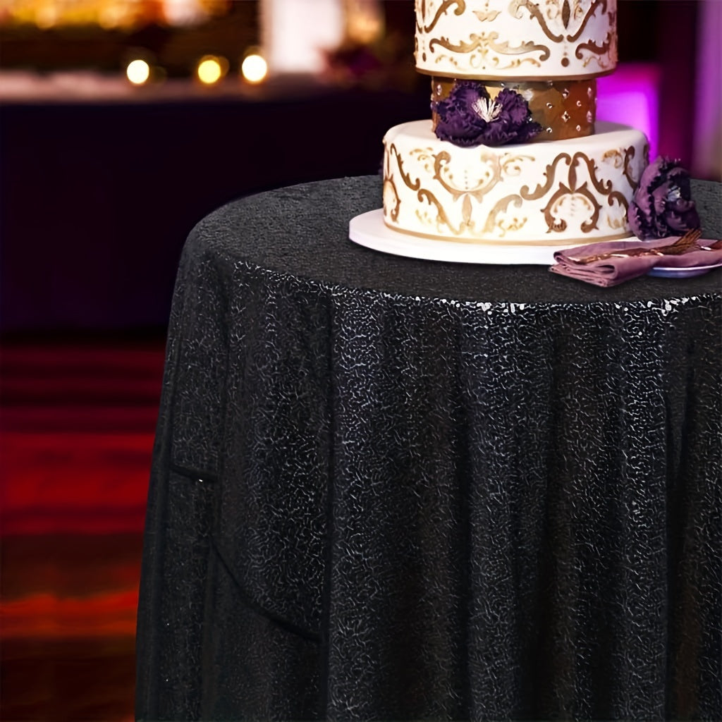 1pc, Luxurious Golden Round Sequin Tablecloth - Dazzling Table Cover for Bridal Shower, Birthday, Wedding, Dessert, Banquet, and Room Decor - Spreads Elegance and Sophistication on Tables