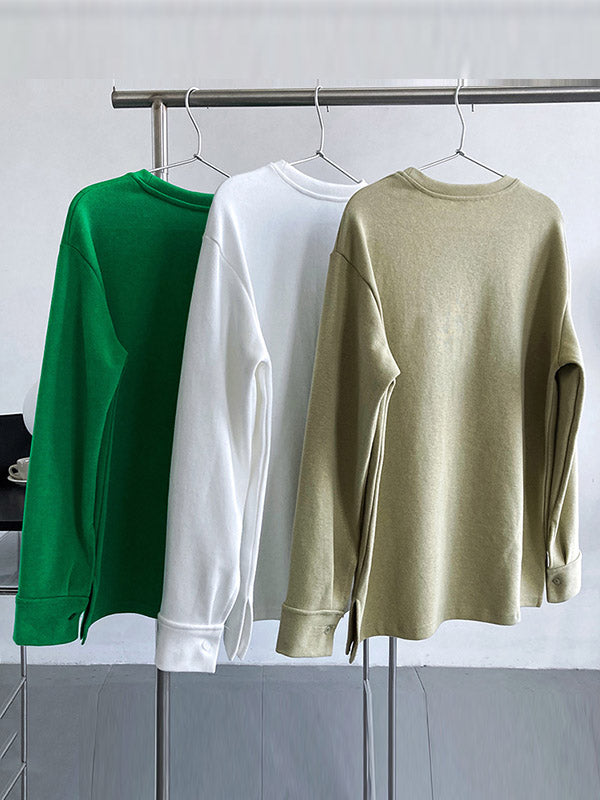 xakxx 3 Colors Loose Casual Solid Color Split-Side T-Shirt Top