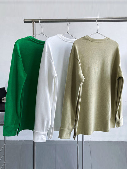 xakxx 3 Colors Loose Casual Solid Color Split-Side T-Shirt Top
