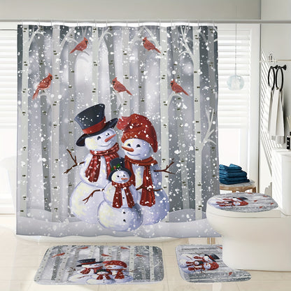 1pc Christmas Snowman Shower Curtain Set - Waterproof, Digital Printing, Bathroom Rug, Toilet U-Shape Mat, Toilet Lid Cover Pad, Complete Bathroom Decor for Thanksgiving Gift and Christmas Decorations