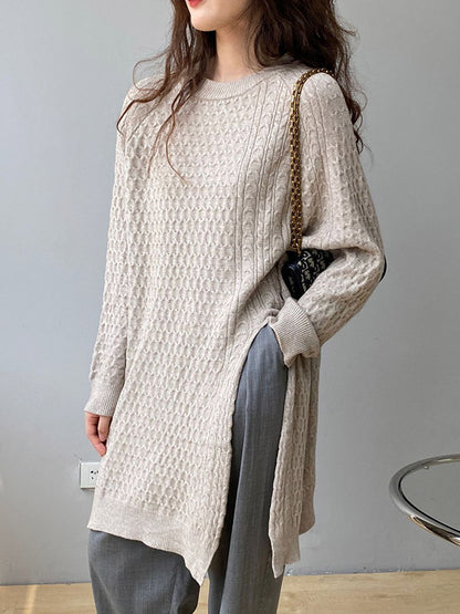 xakxx Original Irregular 5 Colors Split-Side Round-Neck Long Sleeves Sweater Top
