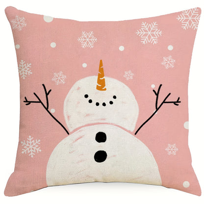 1pc Vibrant Christmas Cartoon Linen Blend Throw Pillow Case, Colorful Square Cushion Cover for Living Room Bedroom Couch Sofa, Single-Sided Printed Decorative Pillowcase with No Pillow Insert