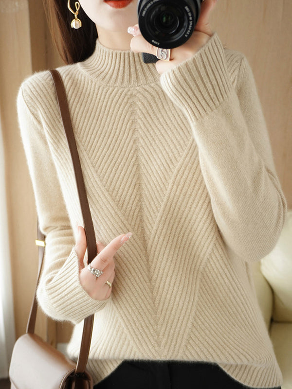 xakxx Urban Long Sleeves Solid Color Half Turtleneck Sweater Tops