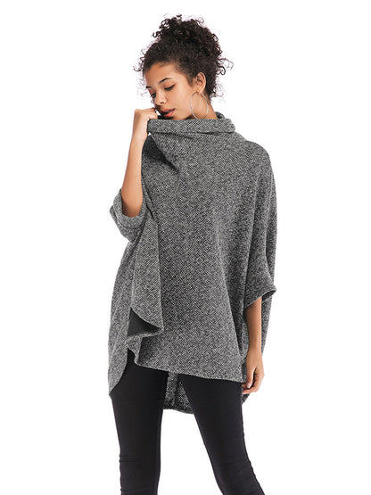 xakxx Casual Loose Half Sleeves Solid Color High-Neck Sweater Tops
