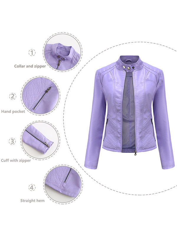 xakxx Long Sleeves Plus Size Buttoned Pockets Split-Joint Zipper Stand Collar Jackets Outerwear