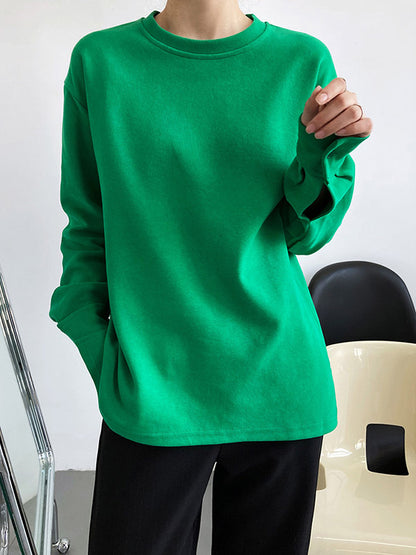 xakxx 3 Colors Loose Casual Solid Color Split-Side T-Shirt Top