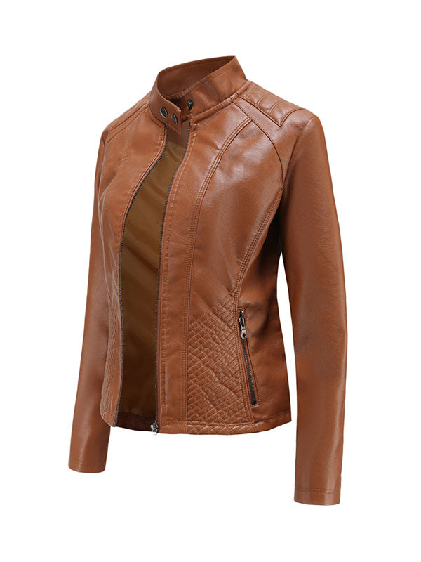 xakxx Long Sleeves Plus Size Buttoned Pockets Split-Joint Zipper Stand Collar Jackets Outerwear
