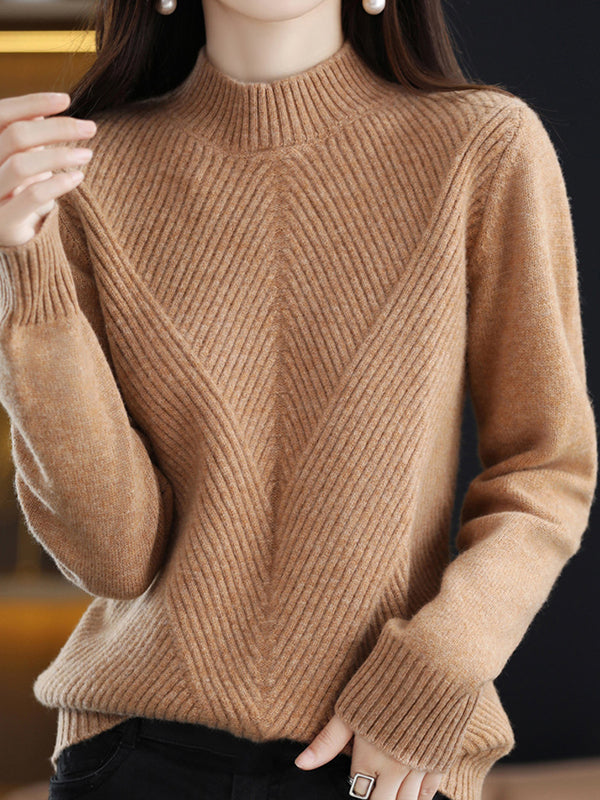 xakxx Urban Long Sleeves Solid Color Half Turtleneck Sweater Tops