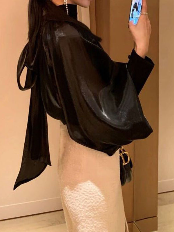 xakxx Urban Black&White Puff Sleeves High-Neck Blouse