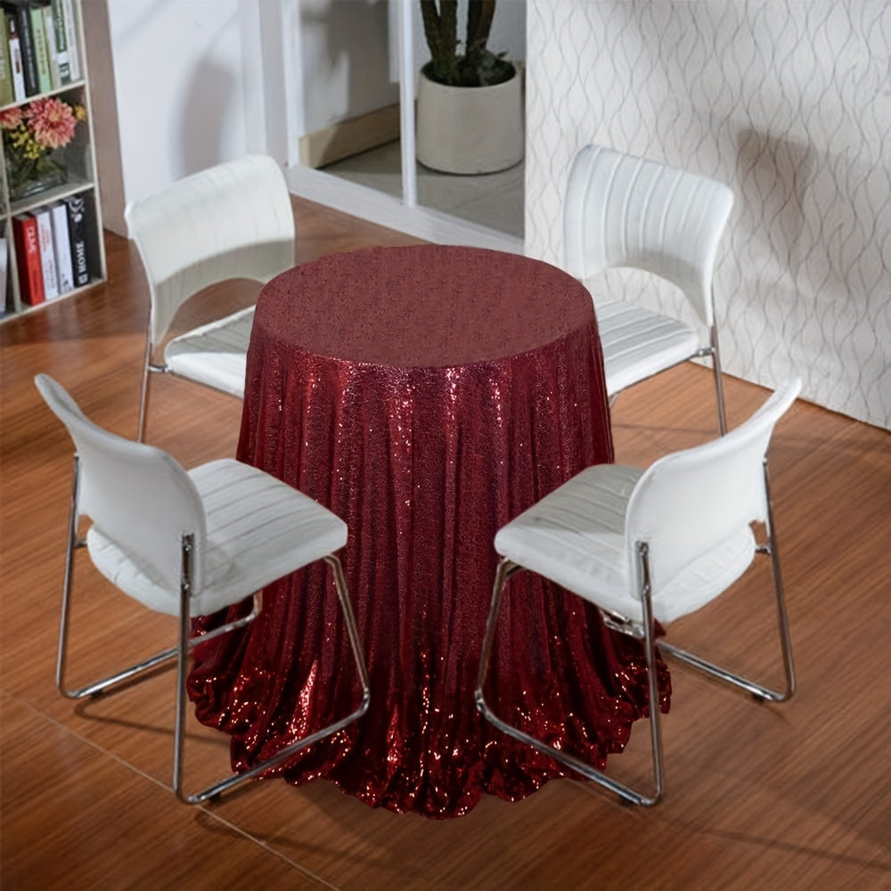 1pc, Luxurious Golden Round Sequin Tablecloth - Dazzling Table Cover for Bridal Shower, Birthday, Wedding, Dessert, Banquet, and Room Decor - Spreads Elegance and Sophistication on Tables