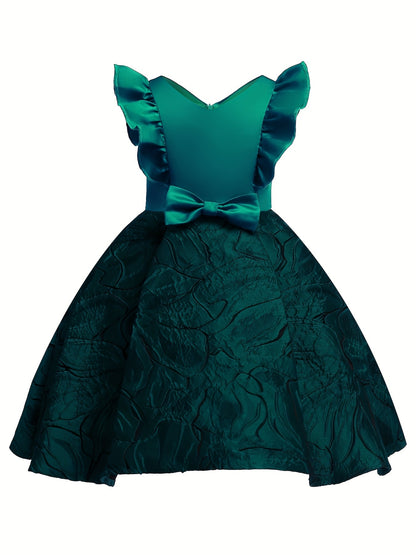 Knee-High Off-the-Shoulder Color Block Pleated Princess Dress for Girls - Sleeveless, Flared Hem, Cotton Lined, Non-Stretch Polyester Fabric, Hand Wash Only - Perfect for Piano Performance, Wedding, Birthday Party, and Evening Occasions